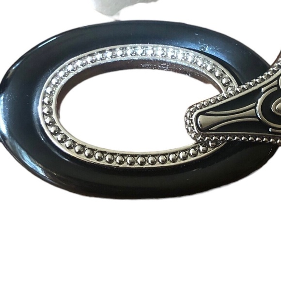 Chico’s Statement Silver Black Metal Buckle Adjustable Black Leather Belt M/L main image 6